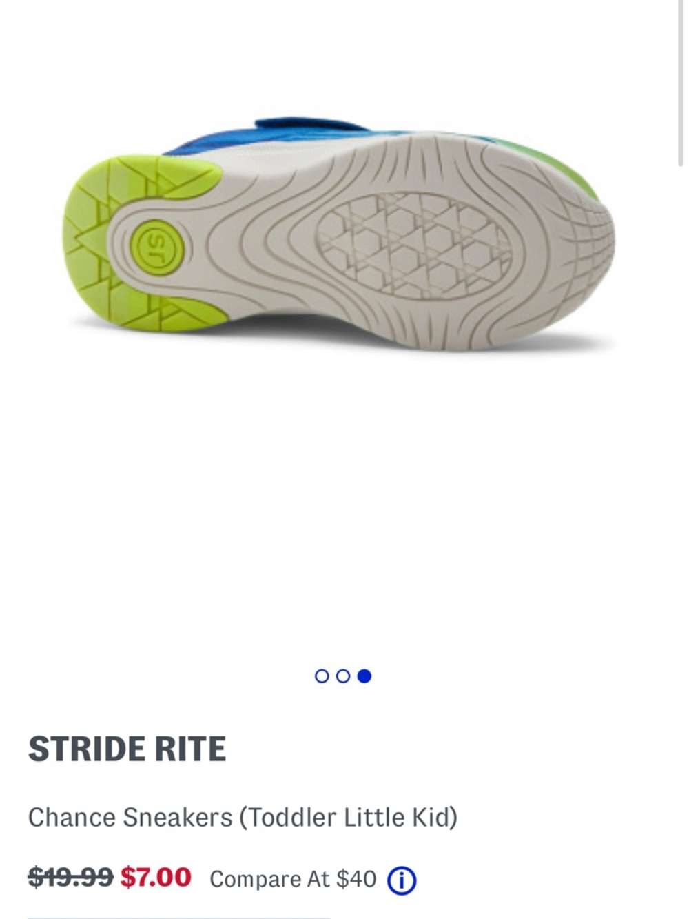 Stride Rite Blue and Lime Green Baby Athletic Sneaker with Hook-and-Loop Strap - Picture 4 of 4